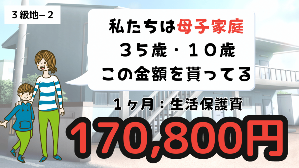 母子家庭で子供１人の生活保護費【３級地−２】